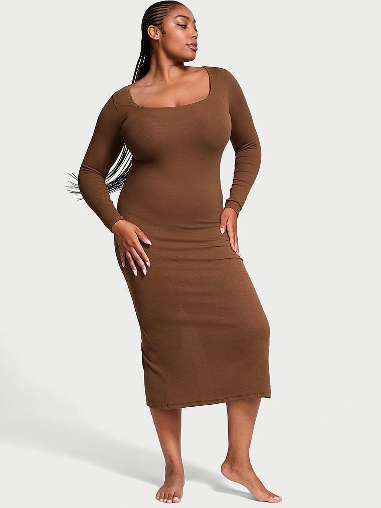 Ribbed Modal Long-Sleeve Slip Dress Product Image