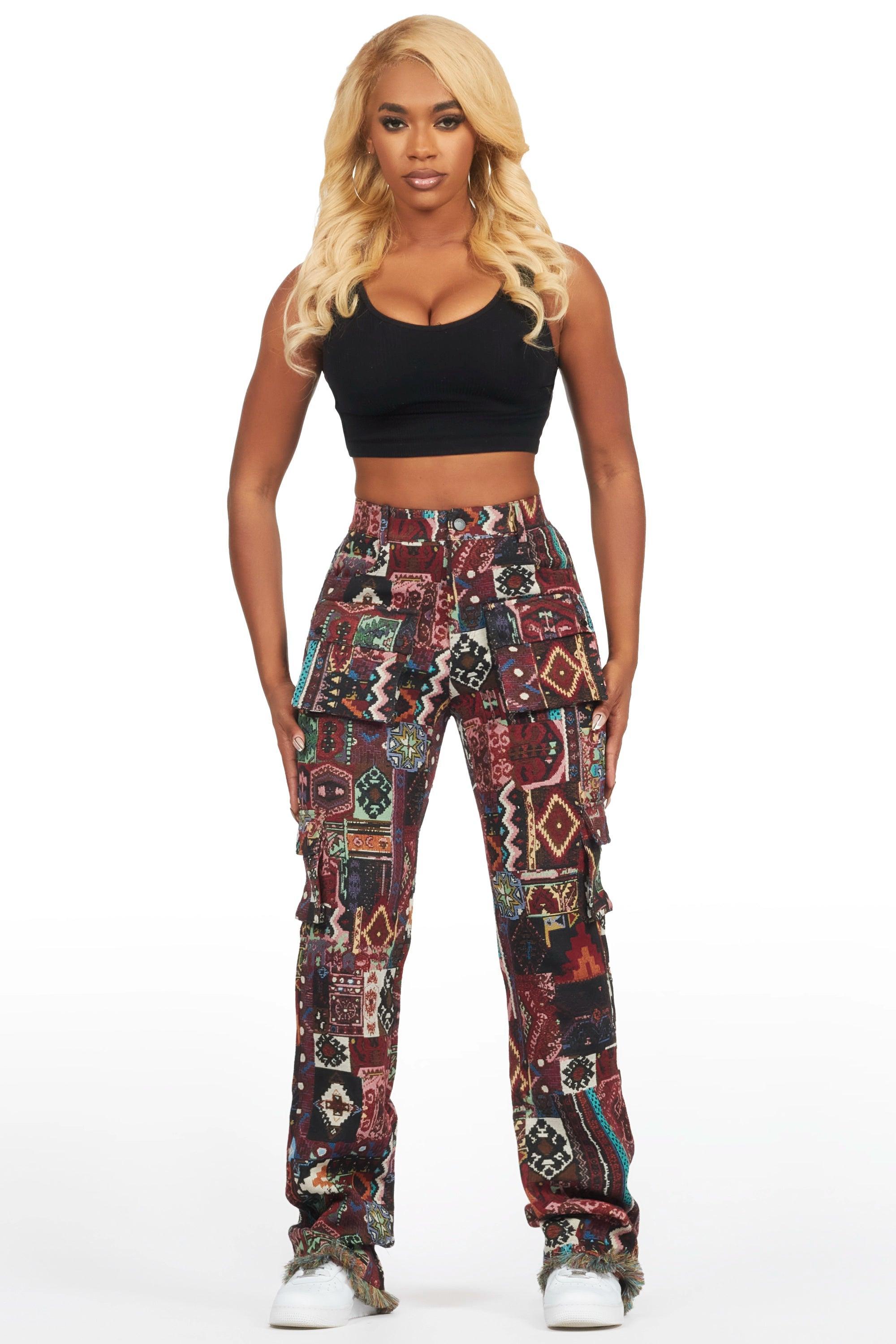 Laylah Red Tapestry Stacked Pant Female Product Image