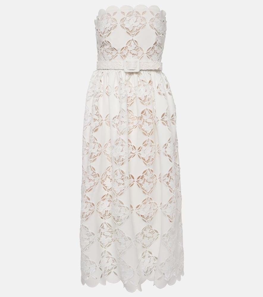 Strapless Gardenia Guipure Eyelet Dress In White Product Image