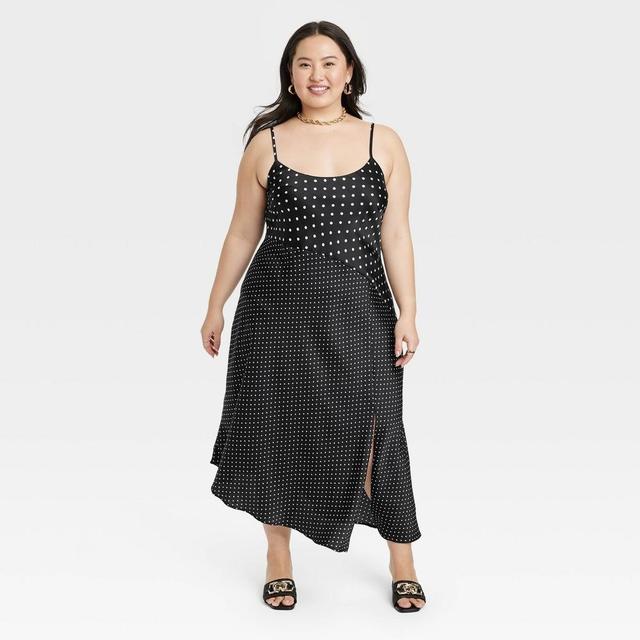 Womens Midi Slip Dress - A New Day Black Polka Dots 4X Product Image