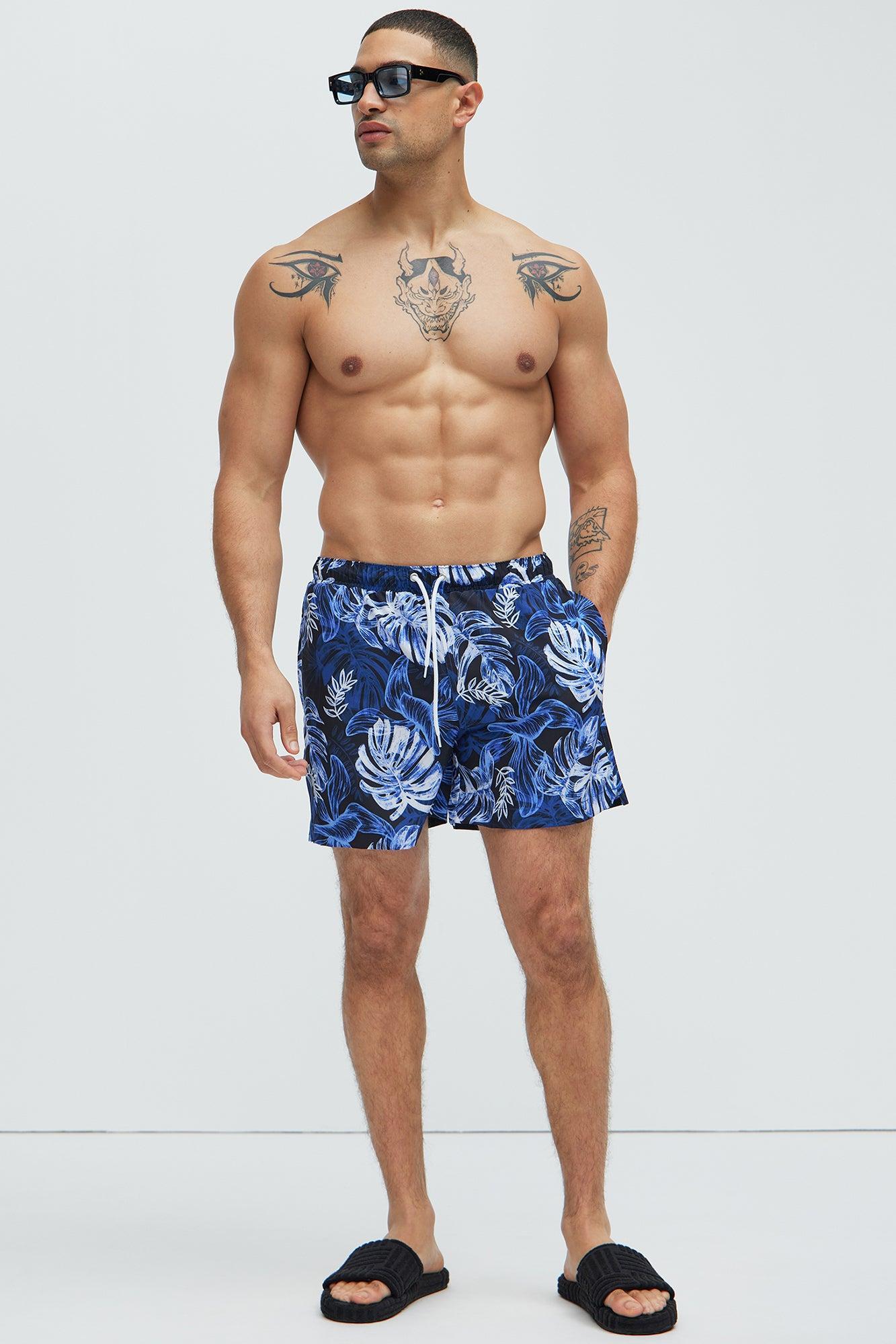 Palm Sketches Swim Trunks - Navy Product Image