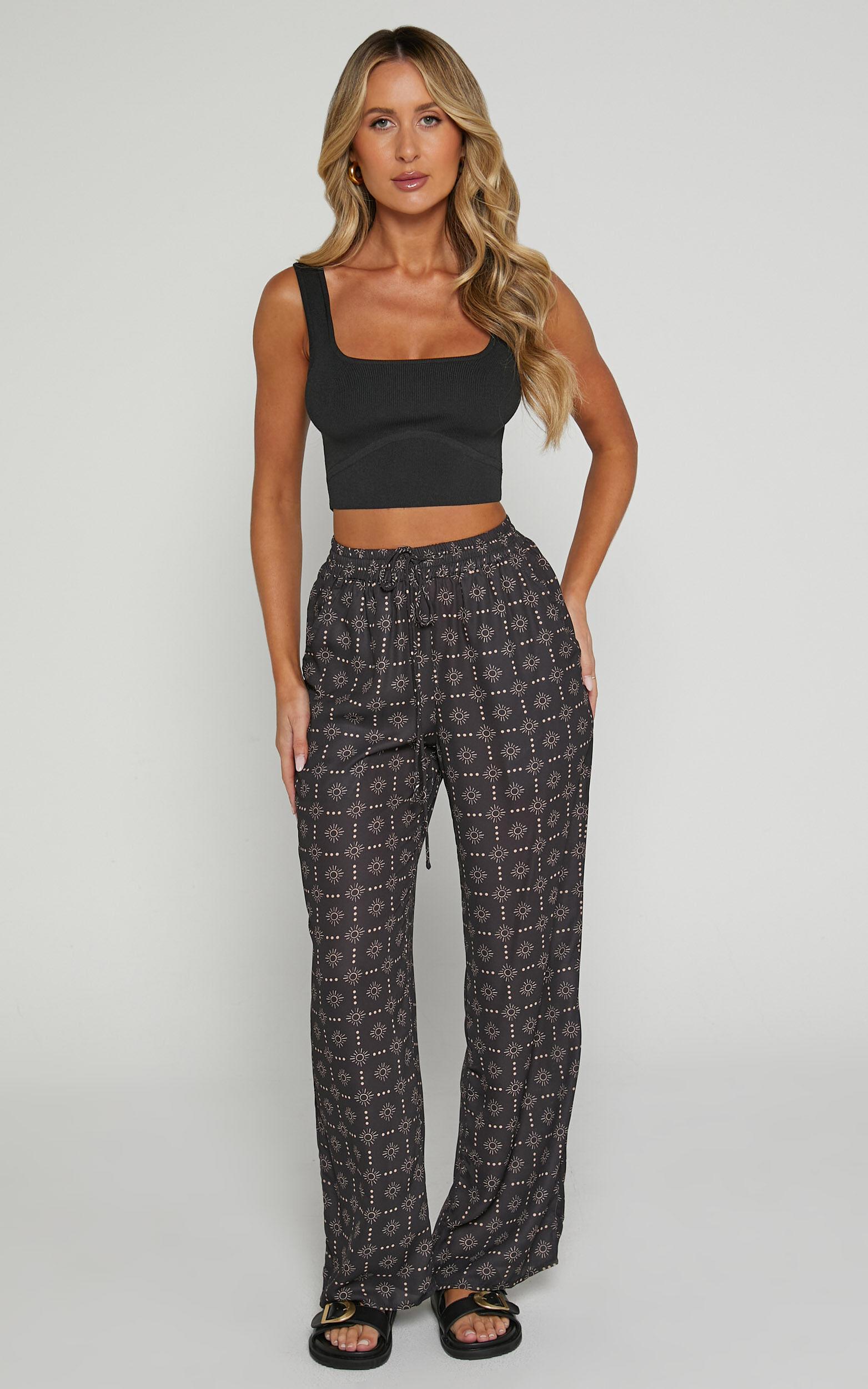 Brunita Pants - Mid Waisted Relaxed Elastic Waist Pants in Sol De Cruz Product Image