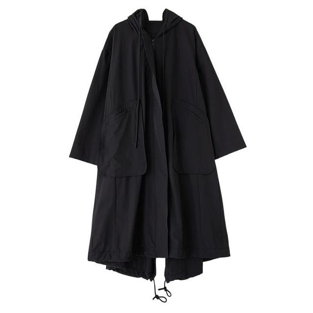 Plain Hood Midi Zip Cargo Trench Coat Product Image