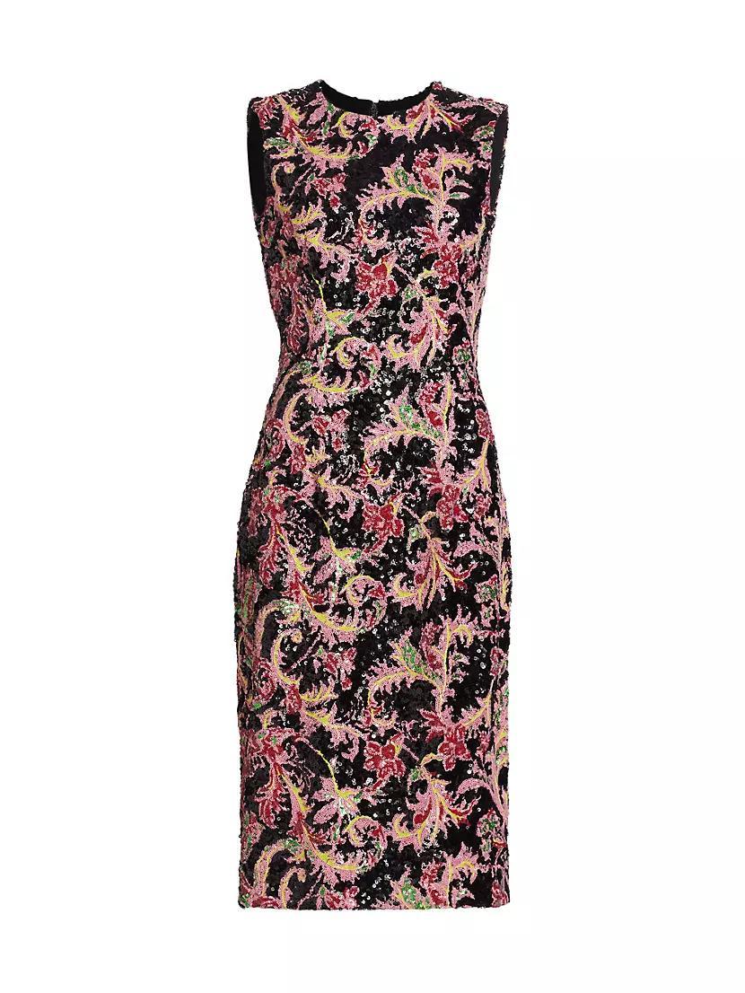 Sequined Floral Sleeveless Sheath Midi-Dress Product Image