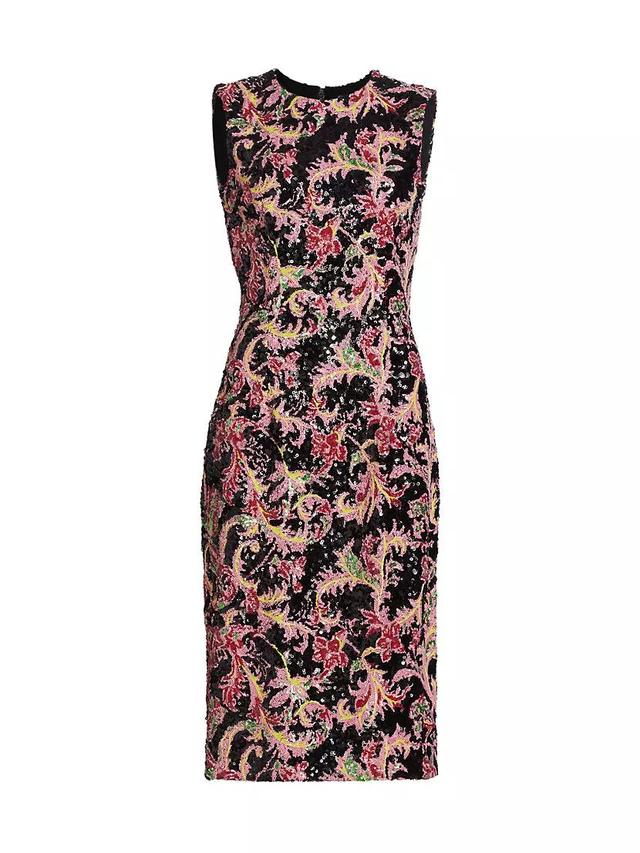 Sequined Floral Sleeveless Sheath Midi-Dress Product Image