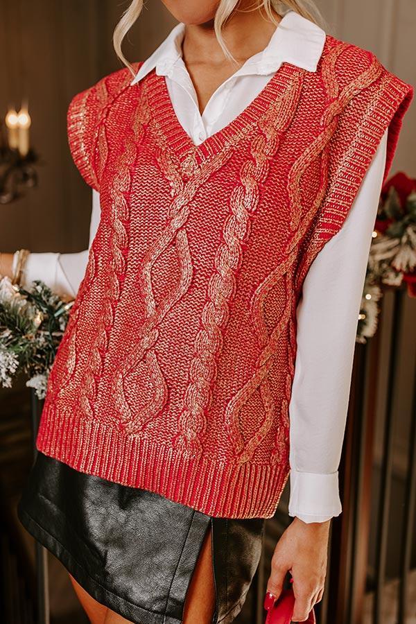 Holiday Party Metallic Knit Vest Top in Red Product Image