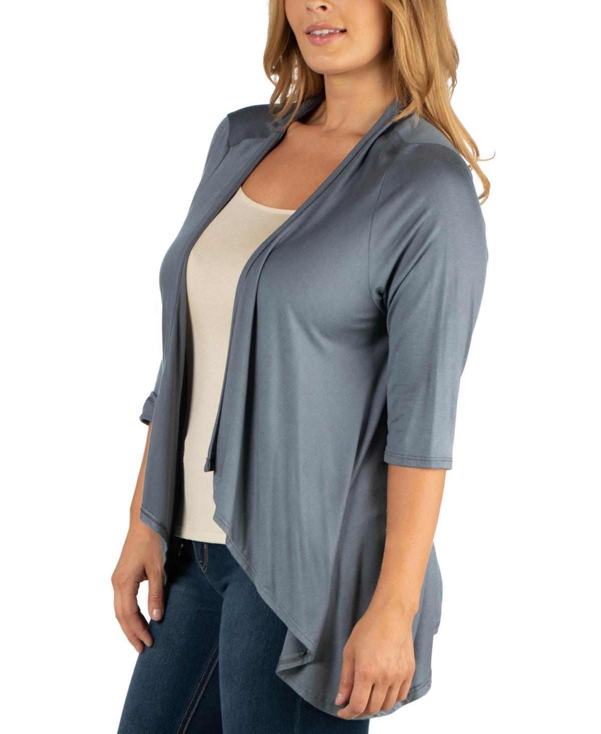 24Seven Comfort Apparel Women's Plus Size Elbow Length Sleeve Open Cardigan, Grey, 2X Product Image