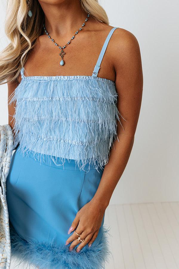 Movie Moment Feather Crop Top In Sky Blue Product Image