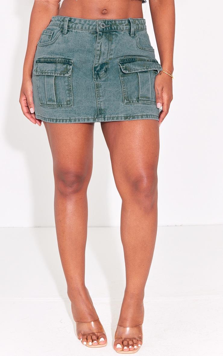 Shape Vintage Wash Denim Low Rise Micro Mini Skirt Product Image