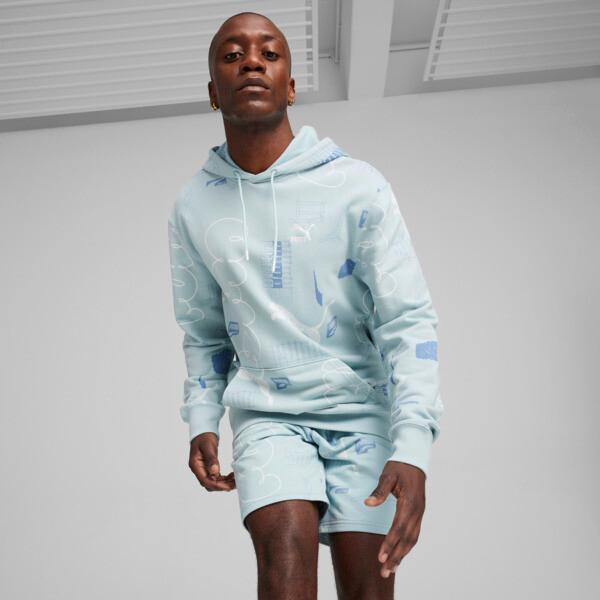 PUMA BRAND LOVE Men's Hoodie in Turquoise Surf/Aop Product Image