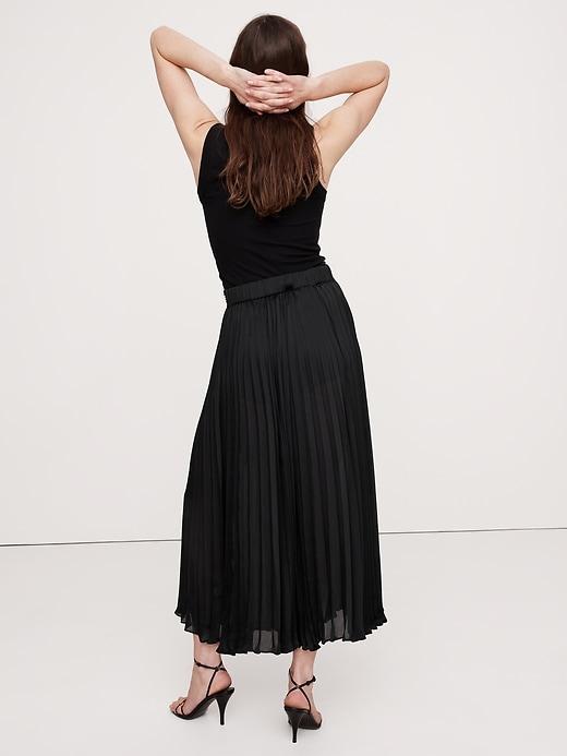 Crinkle Satin Pleated Midi Skirt Product Image