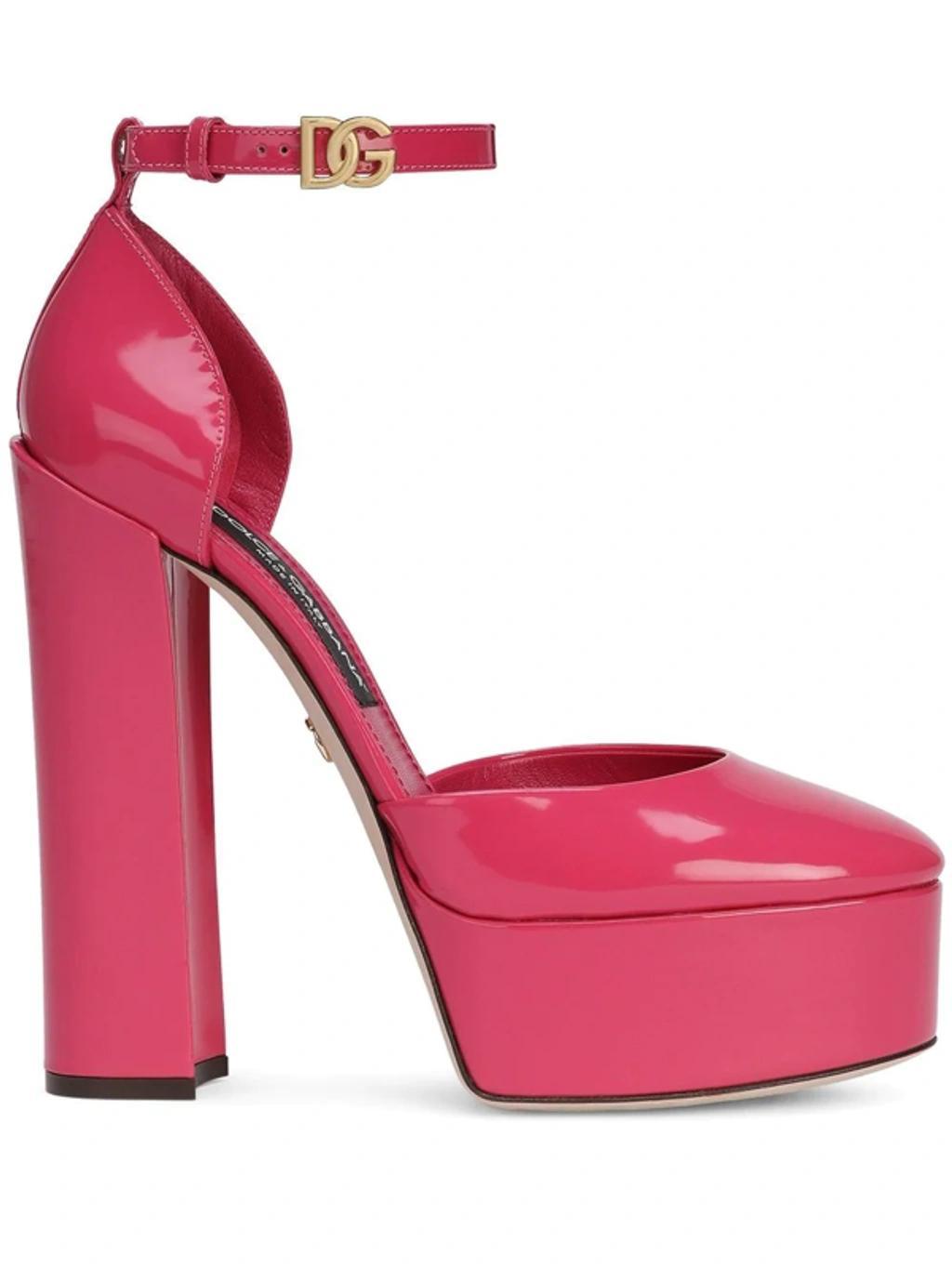 DOLCE & GABBANA Logo Patent Leather Platform Ankle-strap Pumps In Pink Product Image