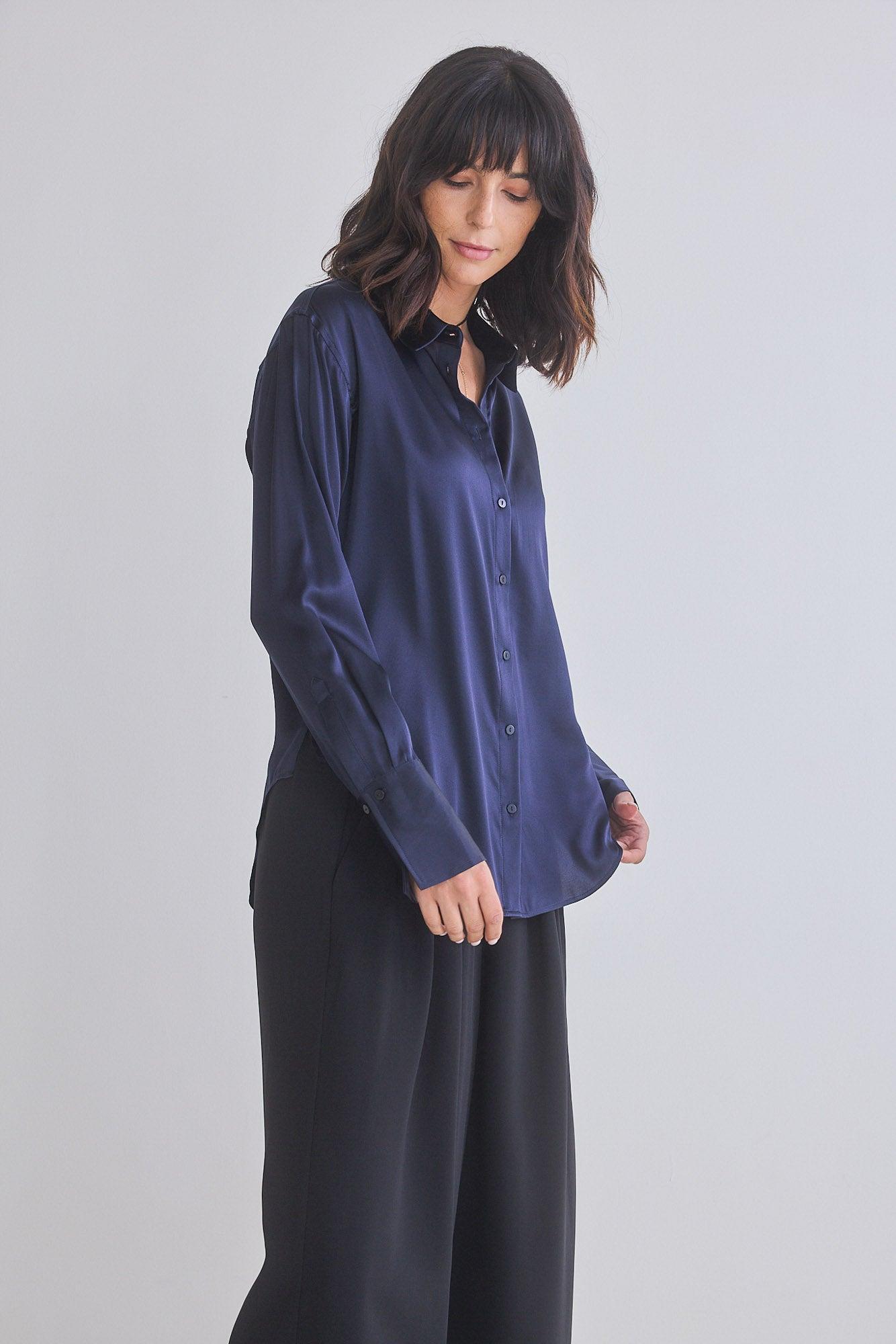 Shift Your Gaze Silk Button Down Blouse Product Image