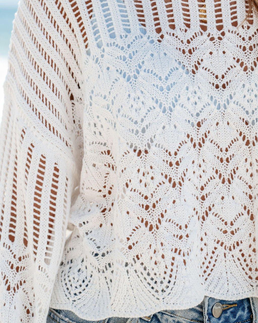 White Long Sleeve Crochet Sweater-FINAL SALE Product Image