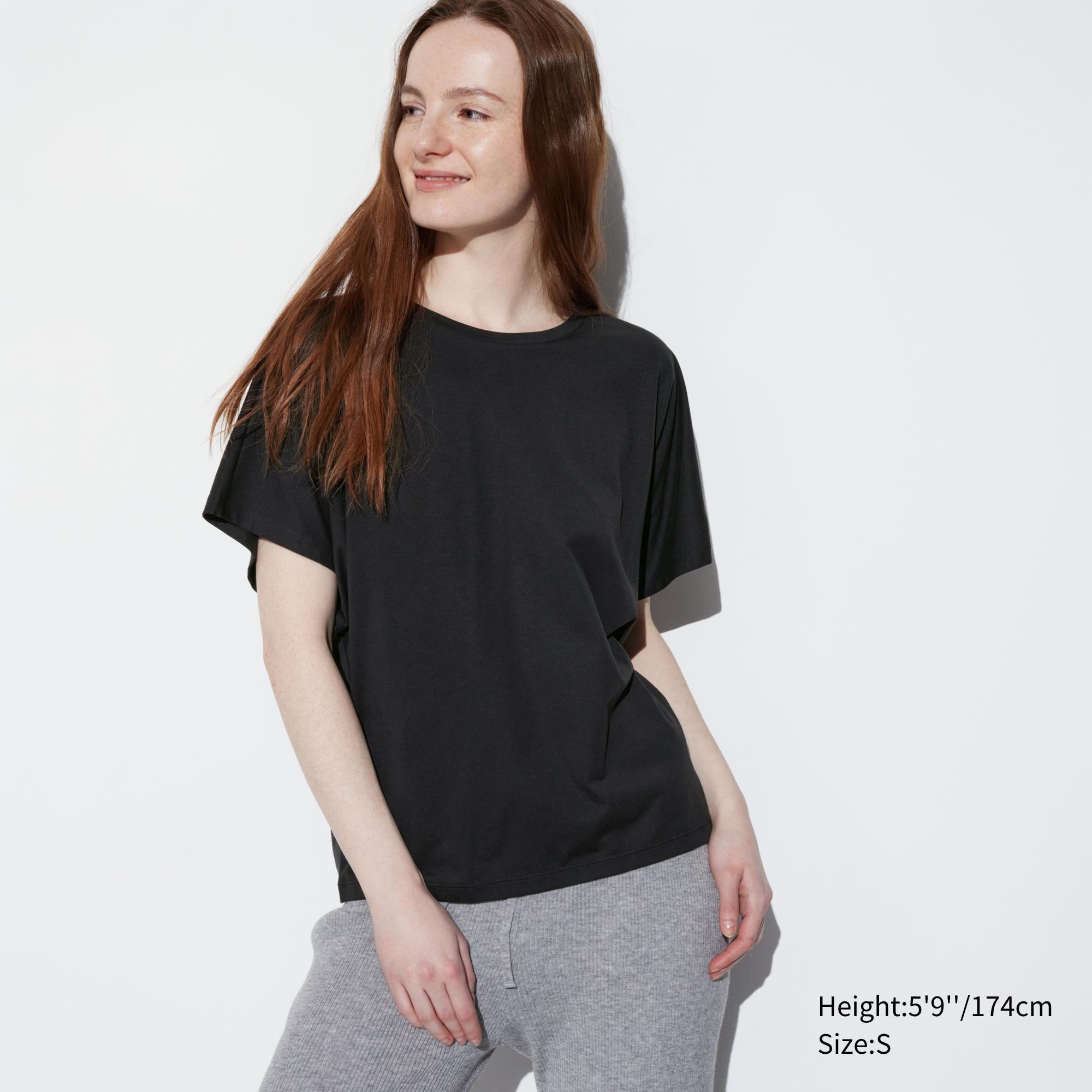 Womens Airism Drape Short Sleeve T-Shirt Black XS UNIQLO US Product Image