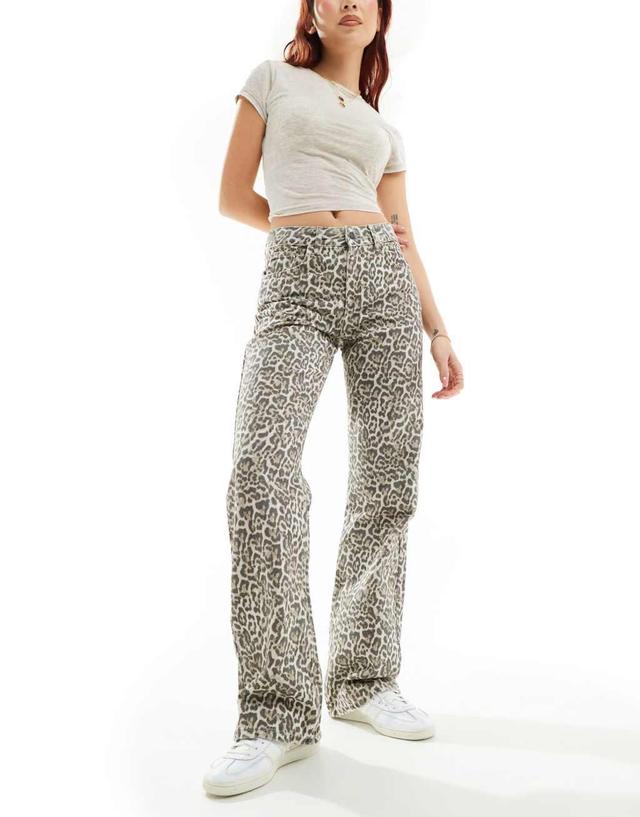 Stradivarius STR straight leg jeans in leopard print  Product Image