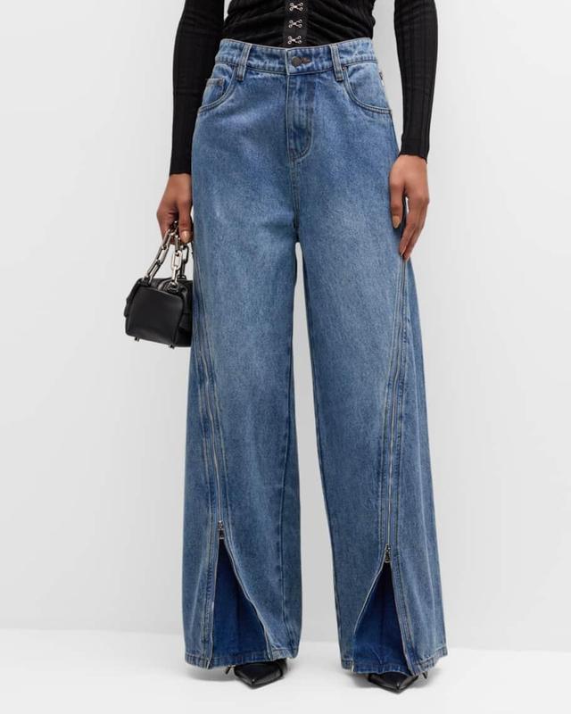 Wide-Leg Zipper Jeans Product Image