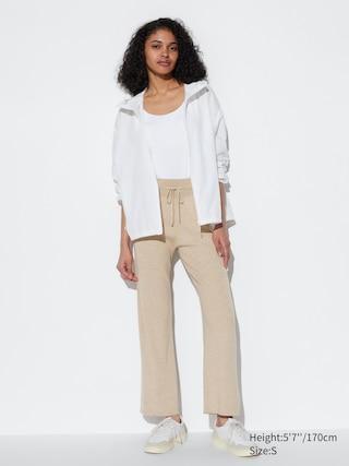 Womens Washable Knit Ribbed Pants Beige Medium UNIQLO US Product Image