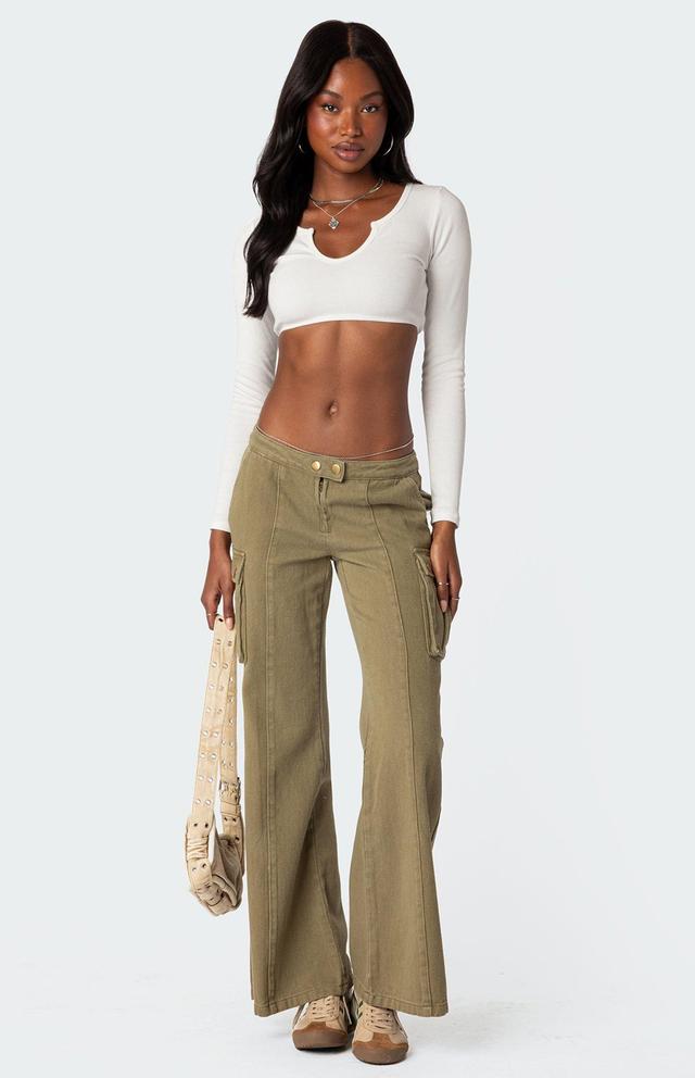 Edikted Womens Sabri Low Rise Flared Cargo Jeans - Greenedium Product Image