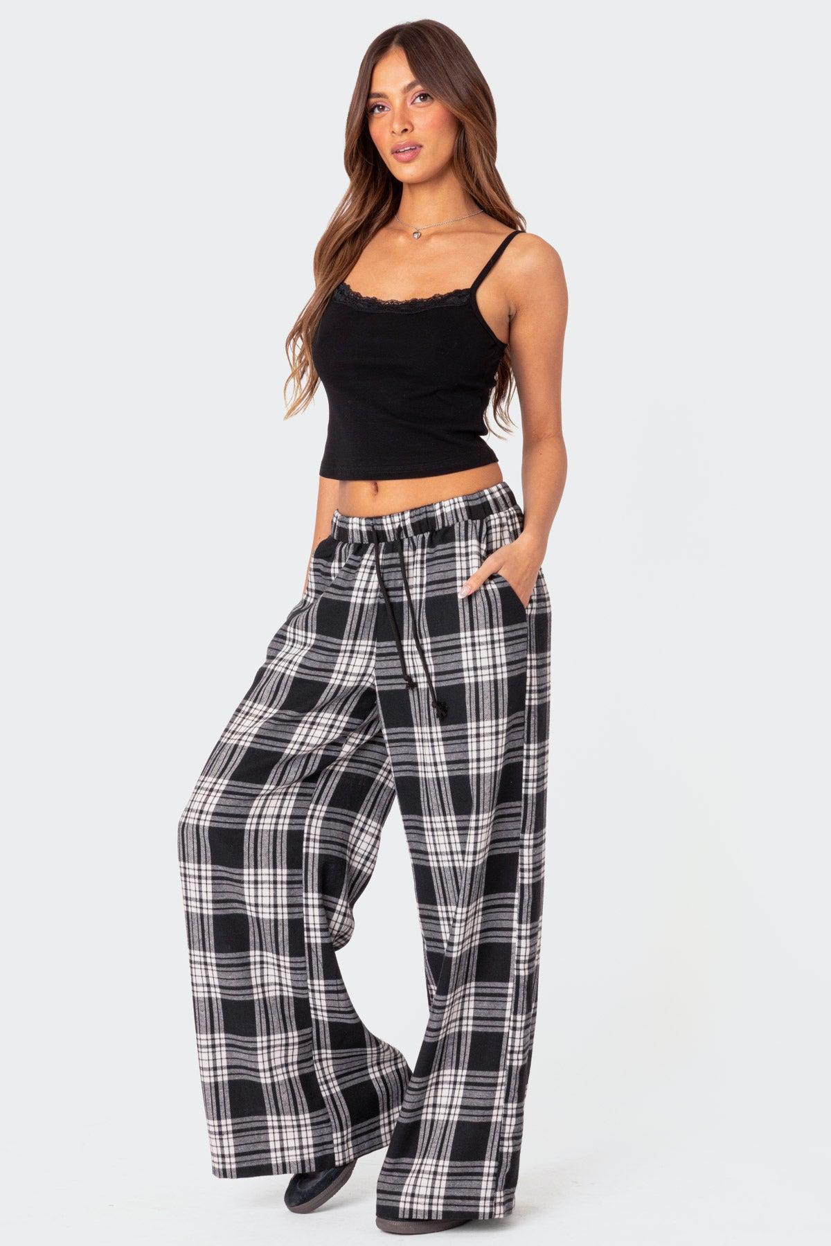 Lounge Around Plaid Wide Leg Pants Product Image