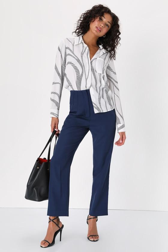 Build Your Dreams Navy Blue Straight Leg Trouser Pants Product Image