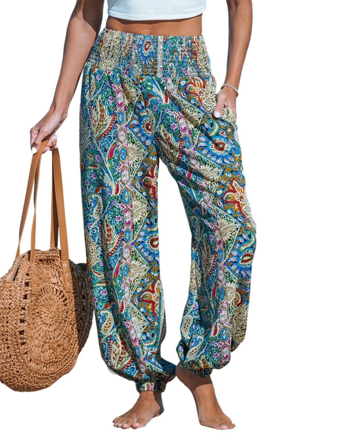 Womens Paisley Smocked Waist Tapered Leg Pants Product Image