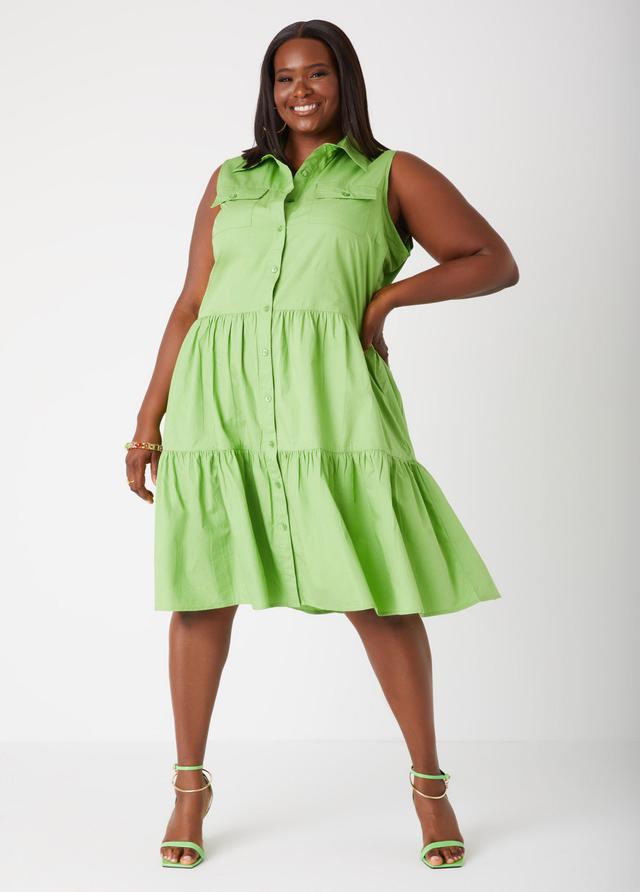 Plus Size Flounced Cotton Shirtdress Ashley Stewart Product Image