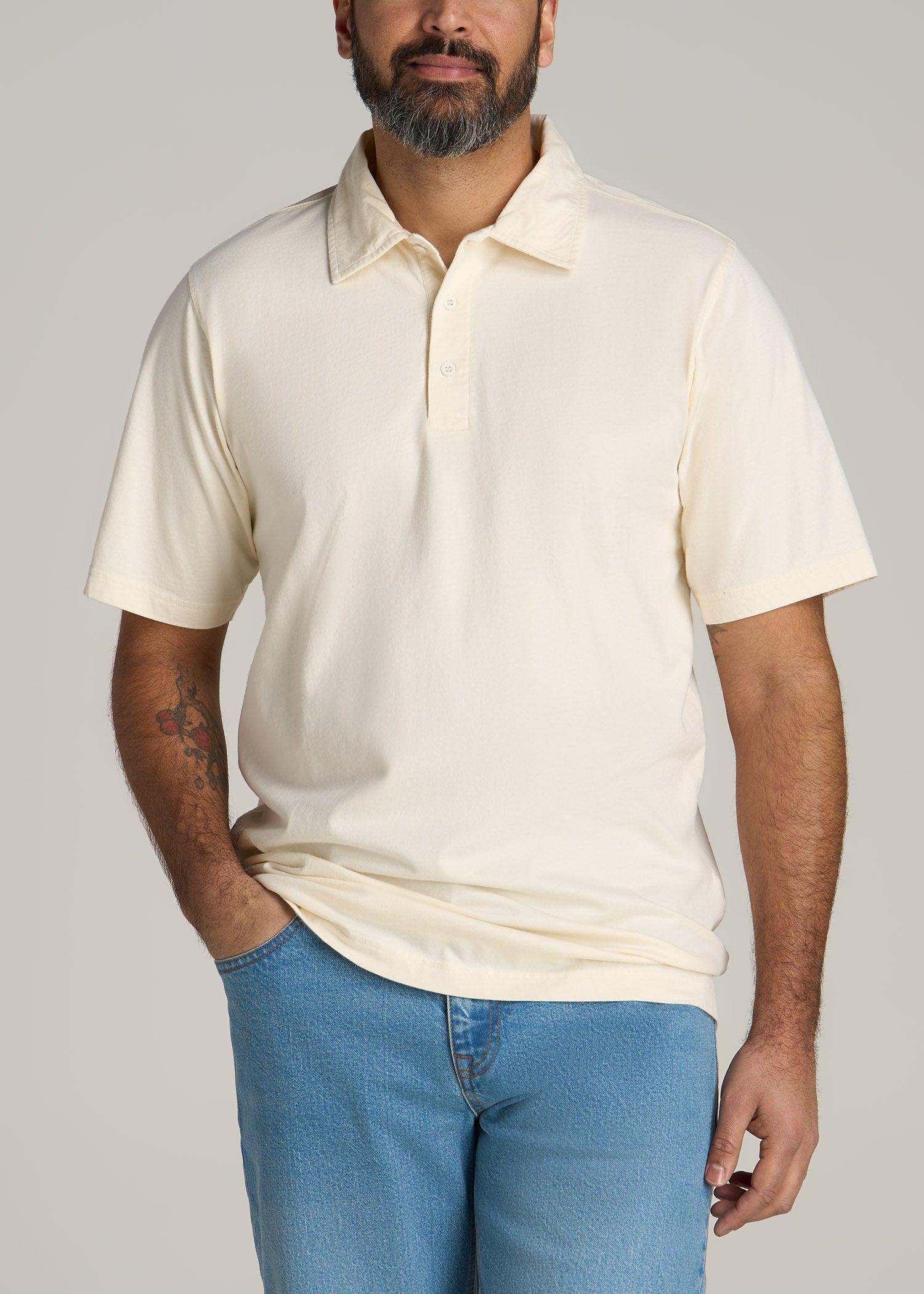 LJ&S Ultra Soft Short Sleeve Cotton Polo for Tall Men in Antique White Male Product Image