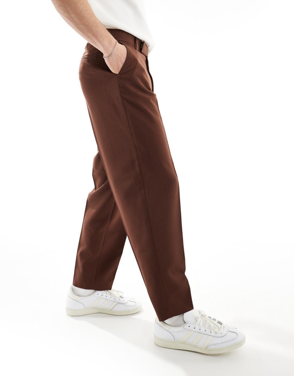 ASOS DESIGN smart oversized tapered pants in brown Product Image