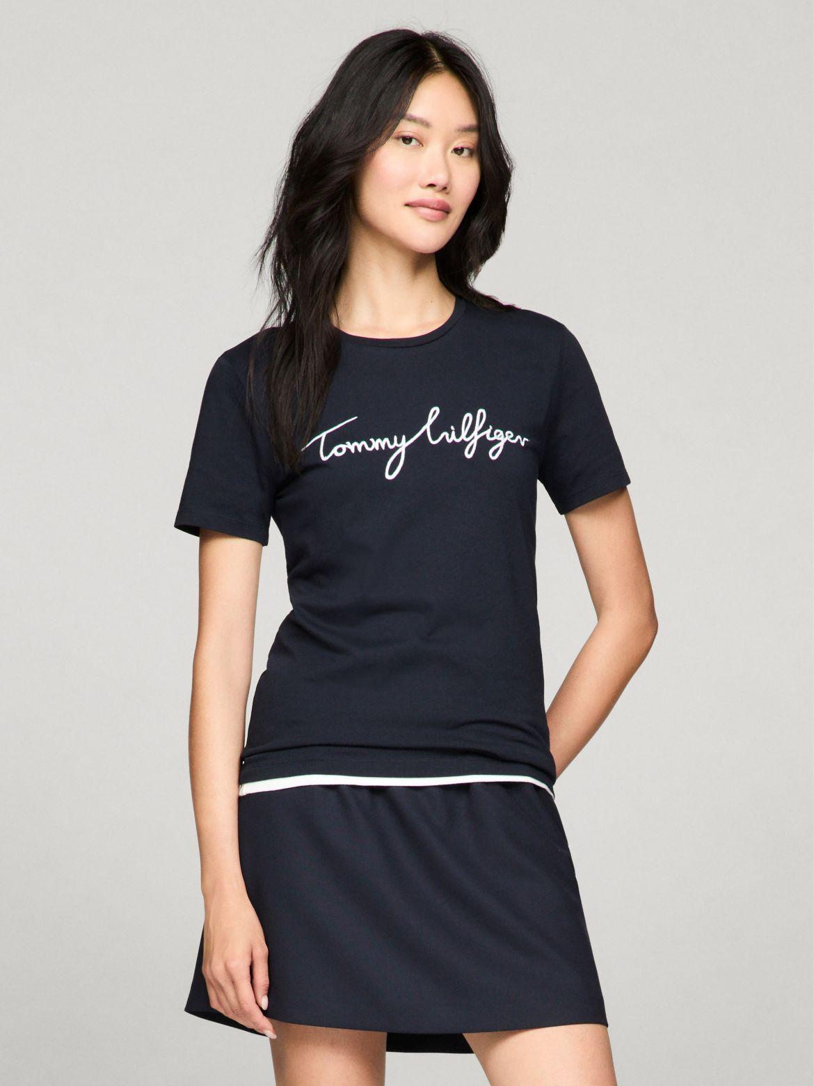 Tommy Hilfiger Women's Embroidered Signature Crewneck T-Shirt Product Image