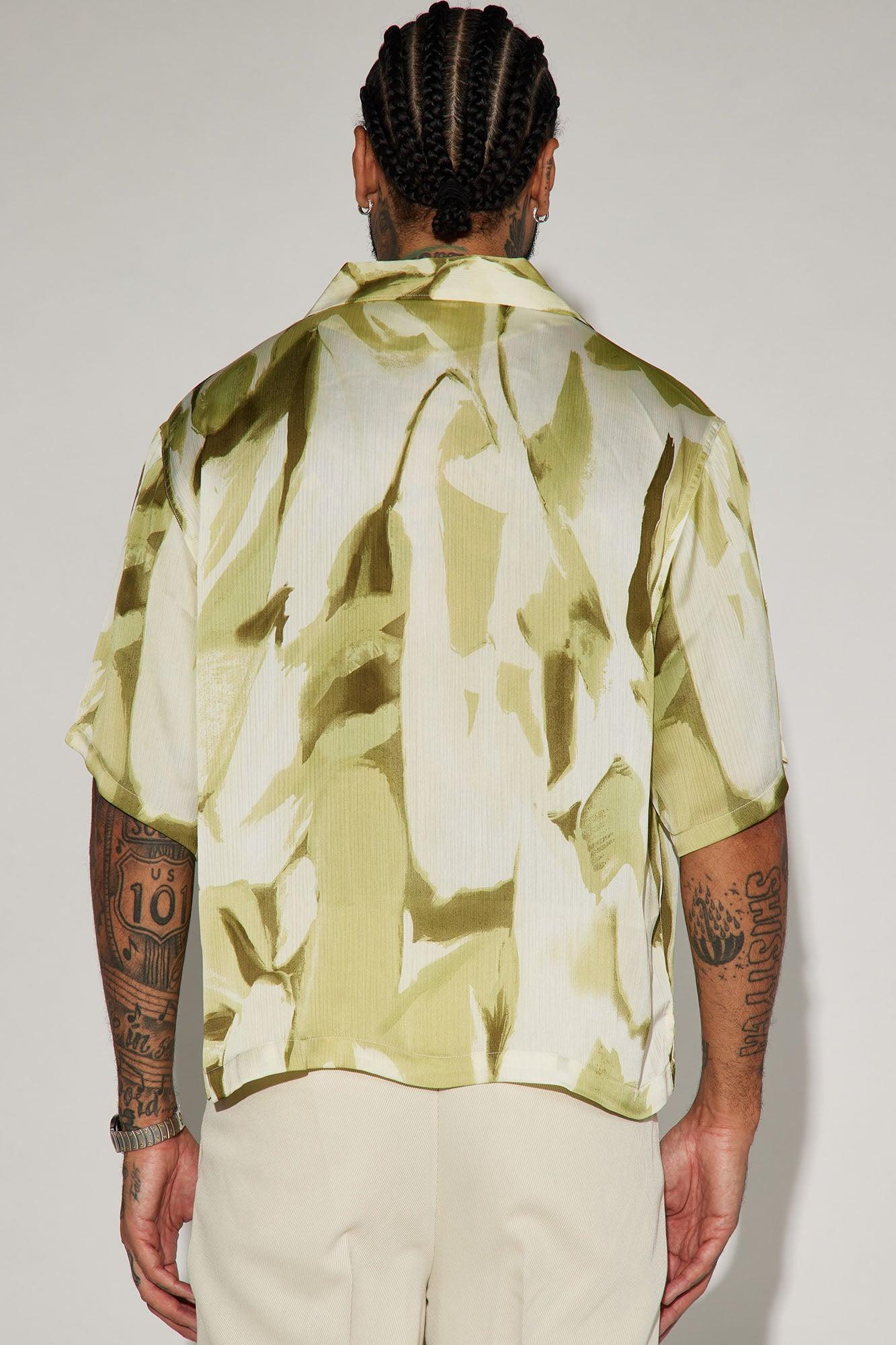 Crepe Texture Button Up Shirt - Green Product Image