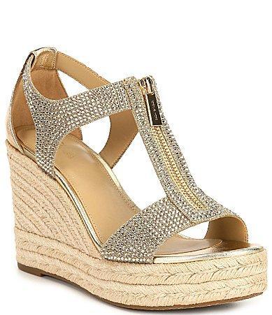 Michael Kors Berkley Rhinestone Embellished Espadrille Wedge Sandals Product Image