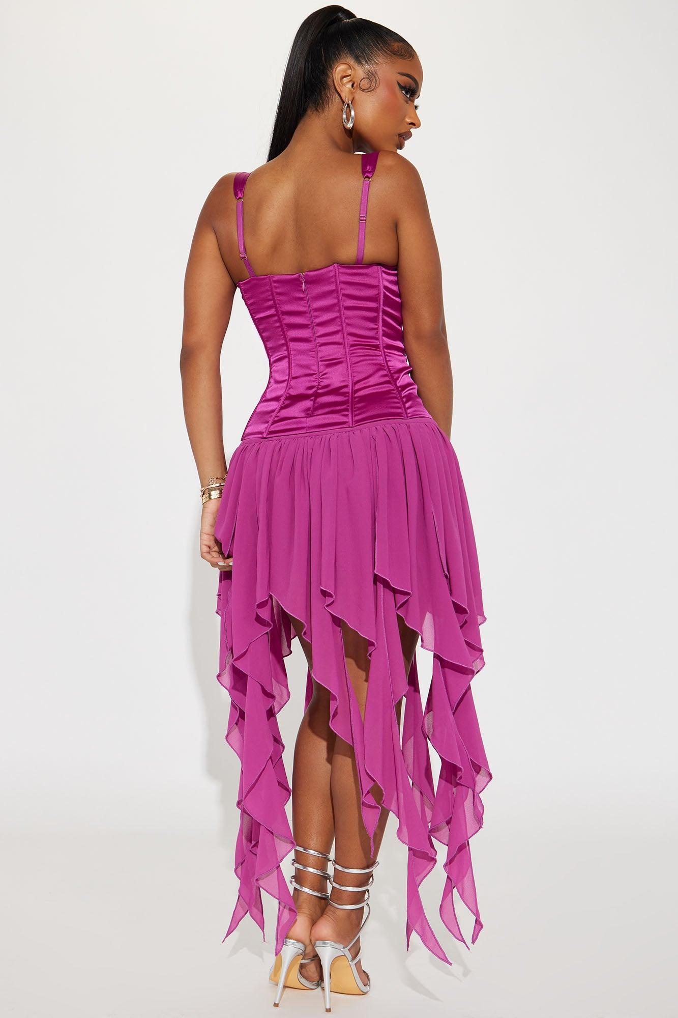 Victoria Chiffon Mini Dress - Magenta Product Image