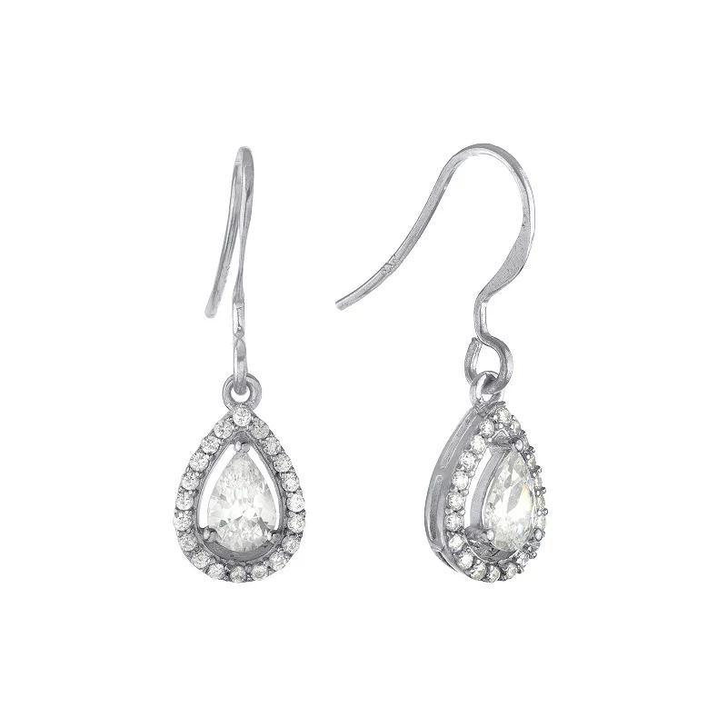 Main and Sterling Cubic Zirconia Teardrop Halo Earrings, Womens Product Image