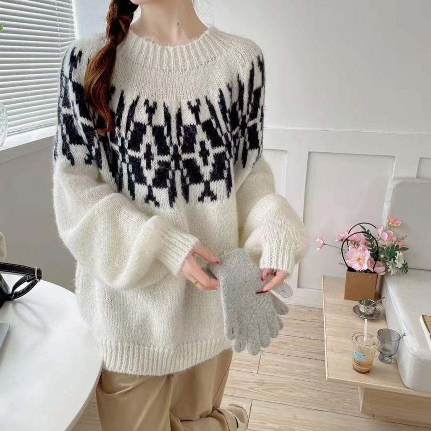 Crew Neck Patterned Sweater Product Image