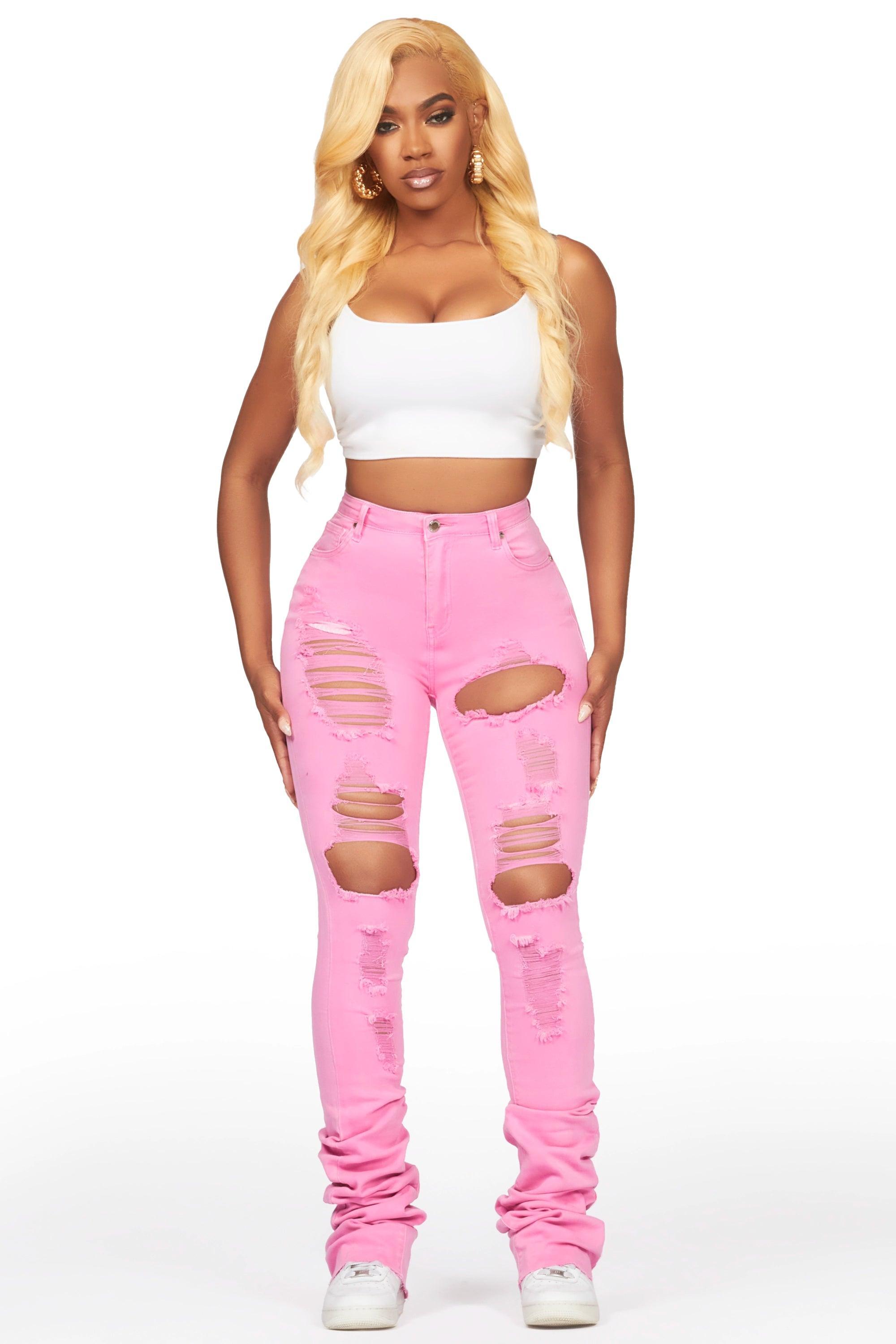 Lovin' Pink Distressed Super Stacked Jean Female Product Image