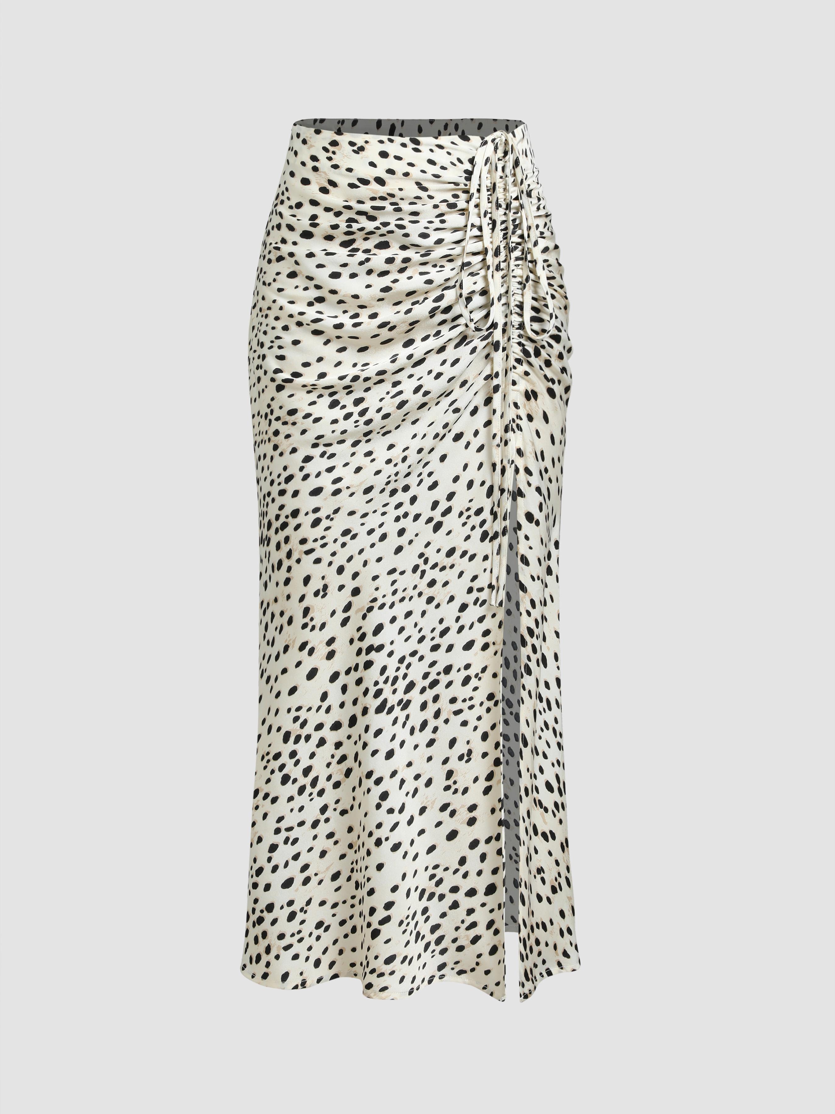 Spot Leopard Print Drawstring Split Maxi Skirt Product Image