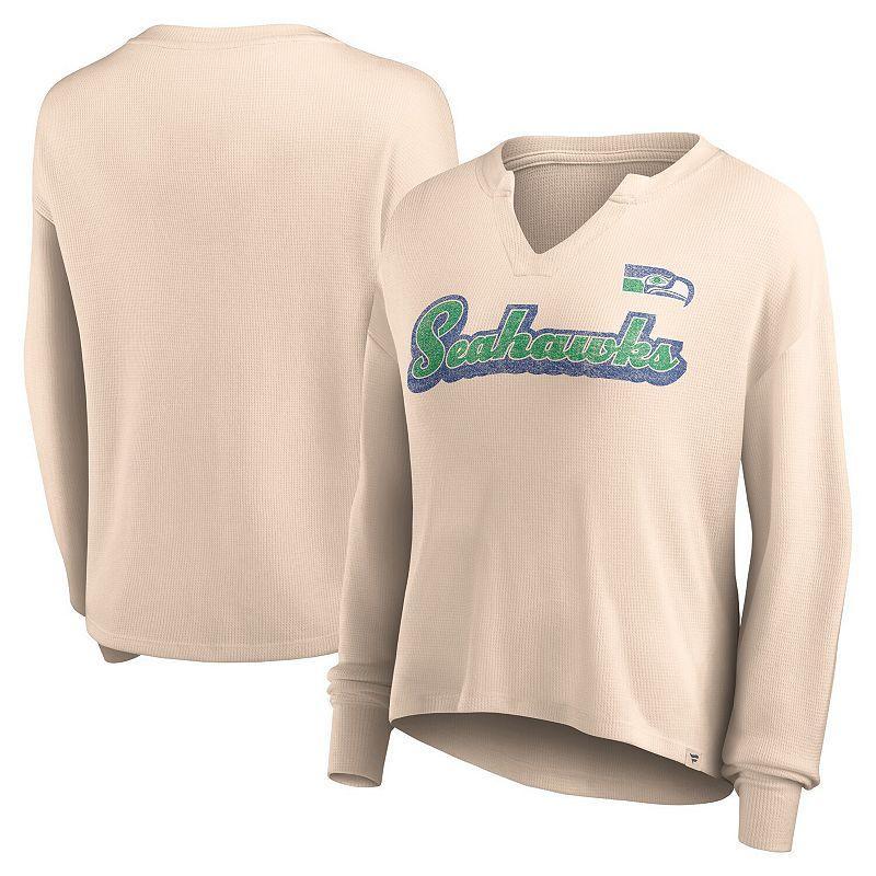 Womens Fanatics Branded Tan Seattle Seahawks Go For It Notch Neck Waffle Knit Long Sleeve T-Shirt Product Image