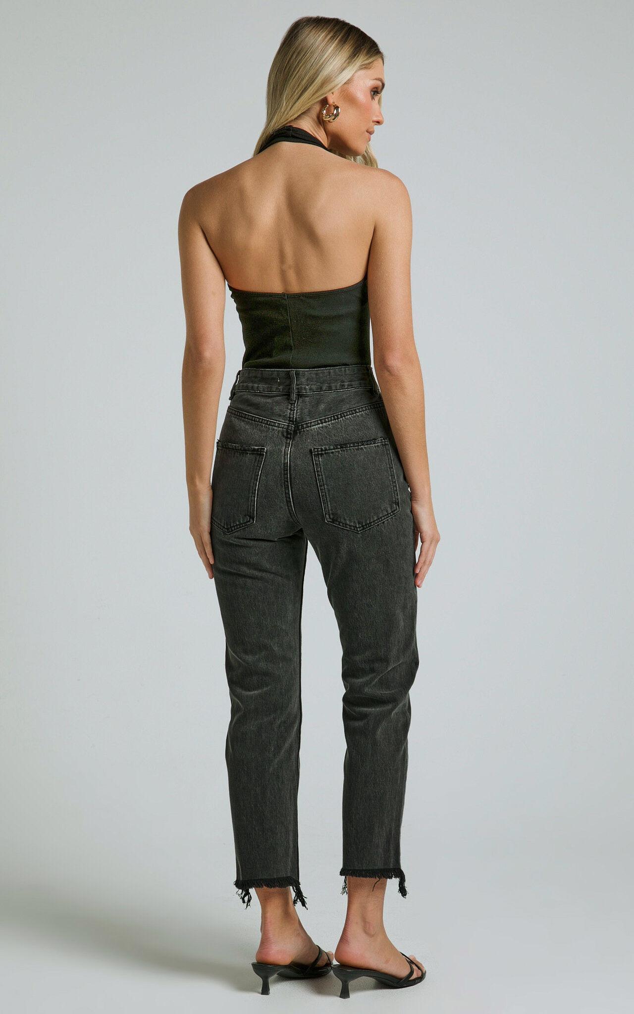 Zelrio Jeans - High Waisted Recycled Cotton Cropped Denim Jeans in Washed Black Product Image