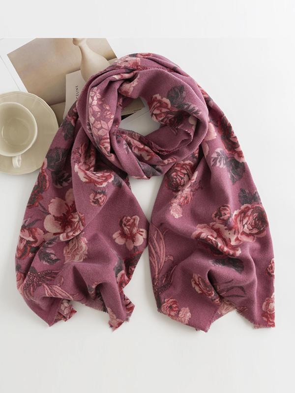 Flower Print Keep Warm Tasseled Shawl&Scarf Product Image