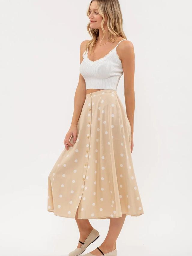 Khaki Polka Dot Midi Skirt Female Product Image