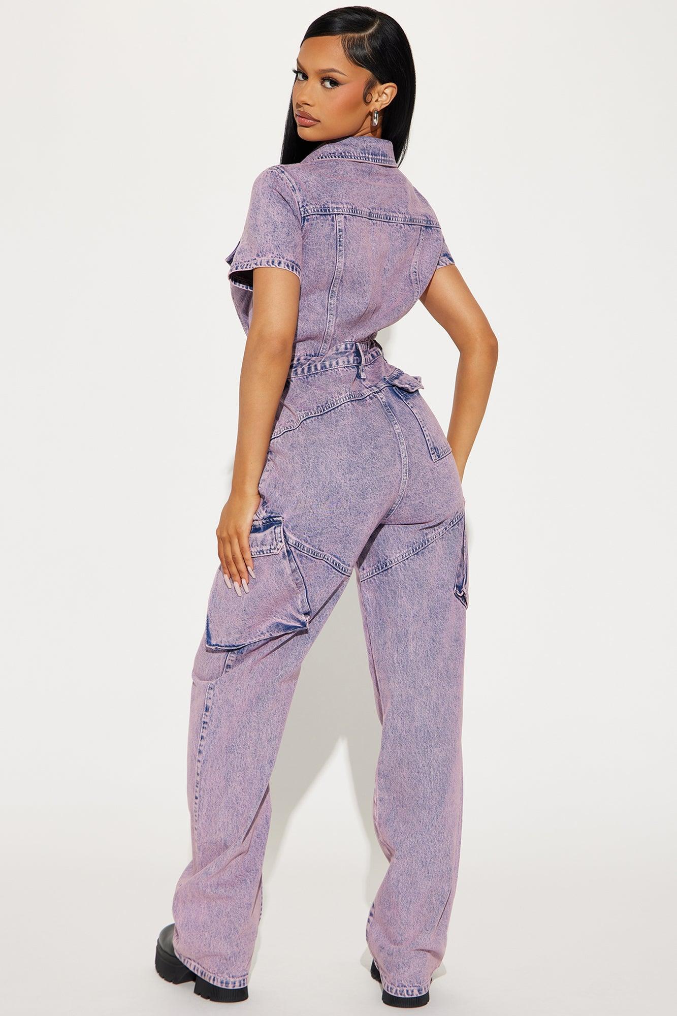 Break It Off Denim Jumpsuit - Pink/combo Product Image