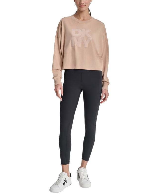 Dkny Womens Cotton Flocked-Logo Long-Sleeve Top Product Image