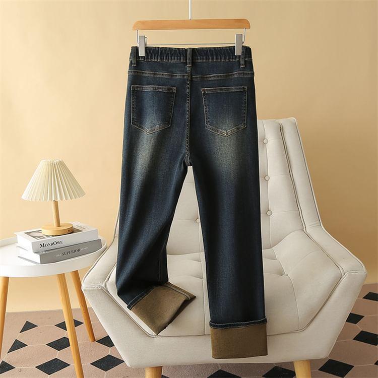 Plus Size High Rise Washed Tapered Jeans Product Image