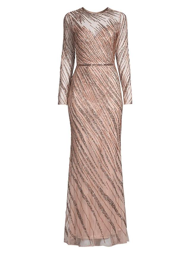 Womens Sequin Long-Sleeve Gown Product Image