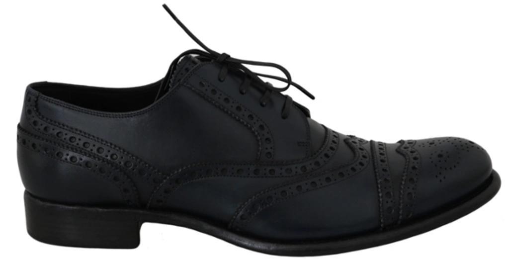 Dark Blue Leather Wingtip Oxford Dress Shoes Product Image