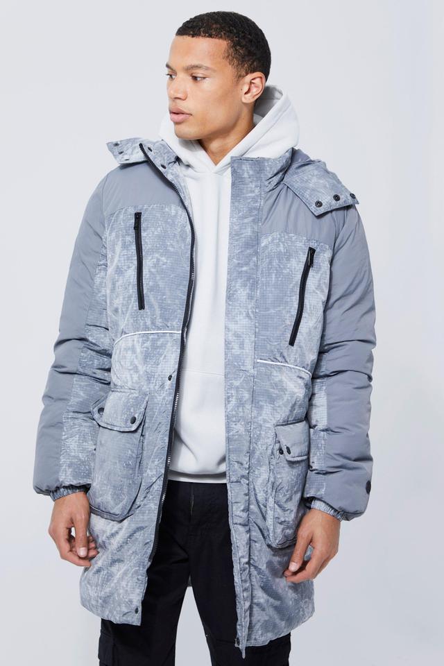 Tall Tie Dye Ripstop Panelled Parka | boohooMAN USA Product Image