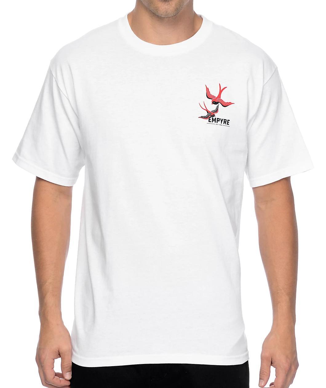 Empyre Swallows And Roses White T-Shirt Product Image