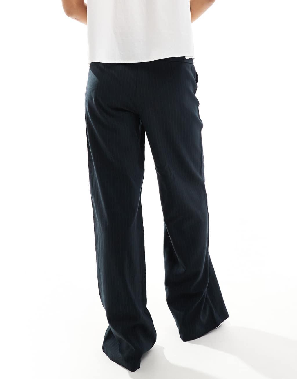 ONLY wide leg pants with pocket detail in navy pinstripe Product Image