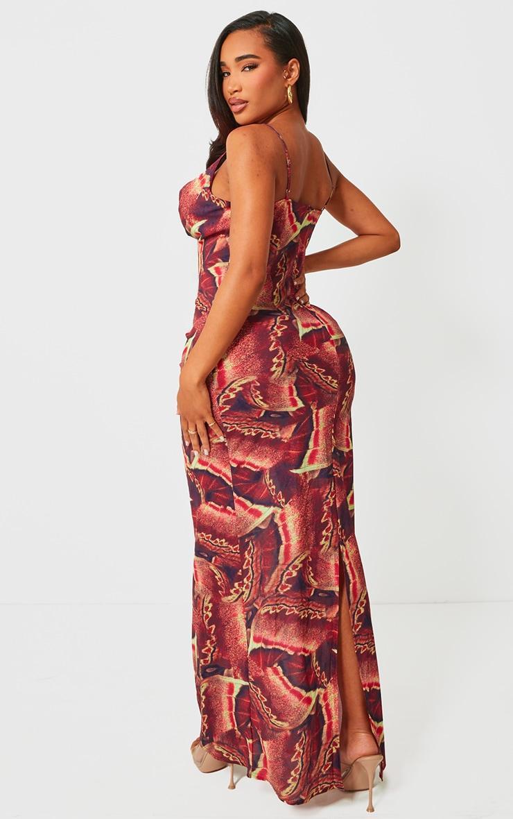 Shape Brown Printed Woven Cowl Neck Maxi Dress Product Image